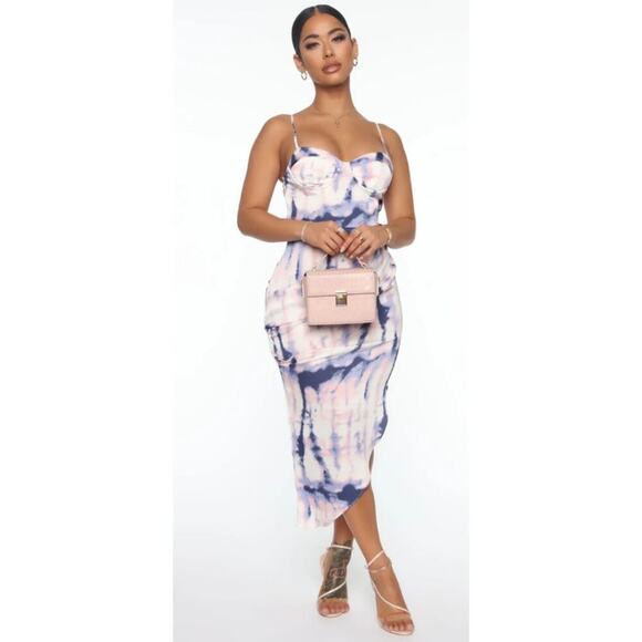 Fashion Nova Dresses & Skirts - Fashion Nova Clear Skies Tie Dye Asymmetrical Bustier Midi Dress XL NWT $135